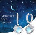 wholesale 925 Sterling Silver Moonstone Star Drop Huggie Hoop Earrings for Women Girls  48x36mm-0-5