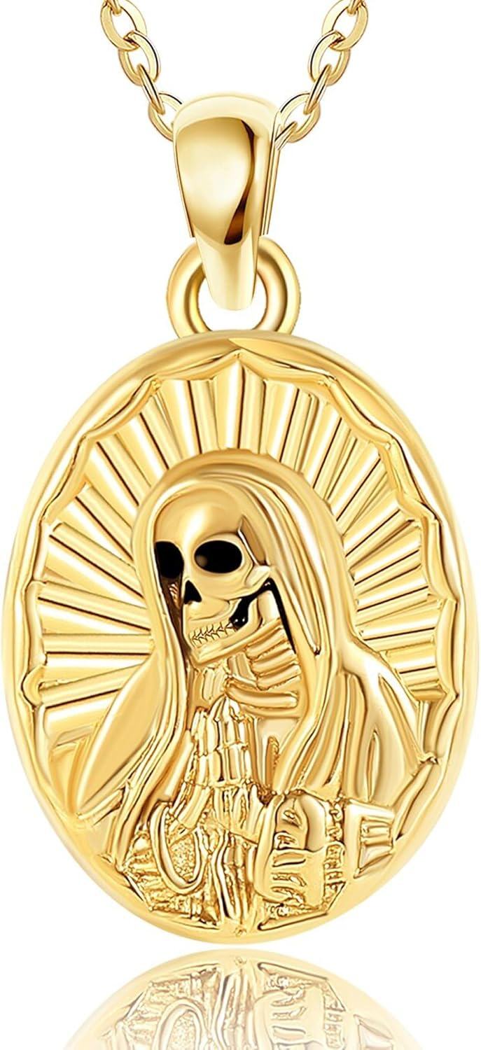 14K Gold Religious Necklace Dainty Solid Gold Protect Jewelry Gift for Women Valentine Christmas Mothers Day-0-1
