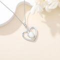 wholesale 925 Sterling Silver Oval White Opal & Cultured Diamond Heart Pendant Necklace - 18 Chain-0-2