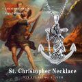 wholesale 925 Sterling Silver Saint Christopher Anchor Pendant Mens Necklace 24 Rope Chain-0-4
