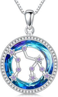 wholesale 925 Sterling Silver Blue Crystal Star Constellation Pendant Necklaces for Women Astrology Gifts-02-Aquarius Necklace(1.20-2.18)