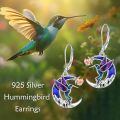 wholesale 925 Sterling Silver Hummingbird Moon Drop Earrings with Enamel and Rose Gold Accents Gift for Her-0-1