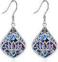 wholesale 925 Sterling Silver Abalone Shell Lotus Flower Tree of Life Drop Earrings for Women-0-0