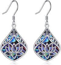 wholesale 925 Sterling Silver Abalone Shell Lotus Flower Tree of Life Drop Earrings for Women-Lotus Earrings