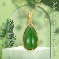 wholesale 14K Gold Green Jade Tear Drop Pendant Necklace - 16 Chain-0-5