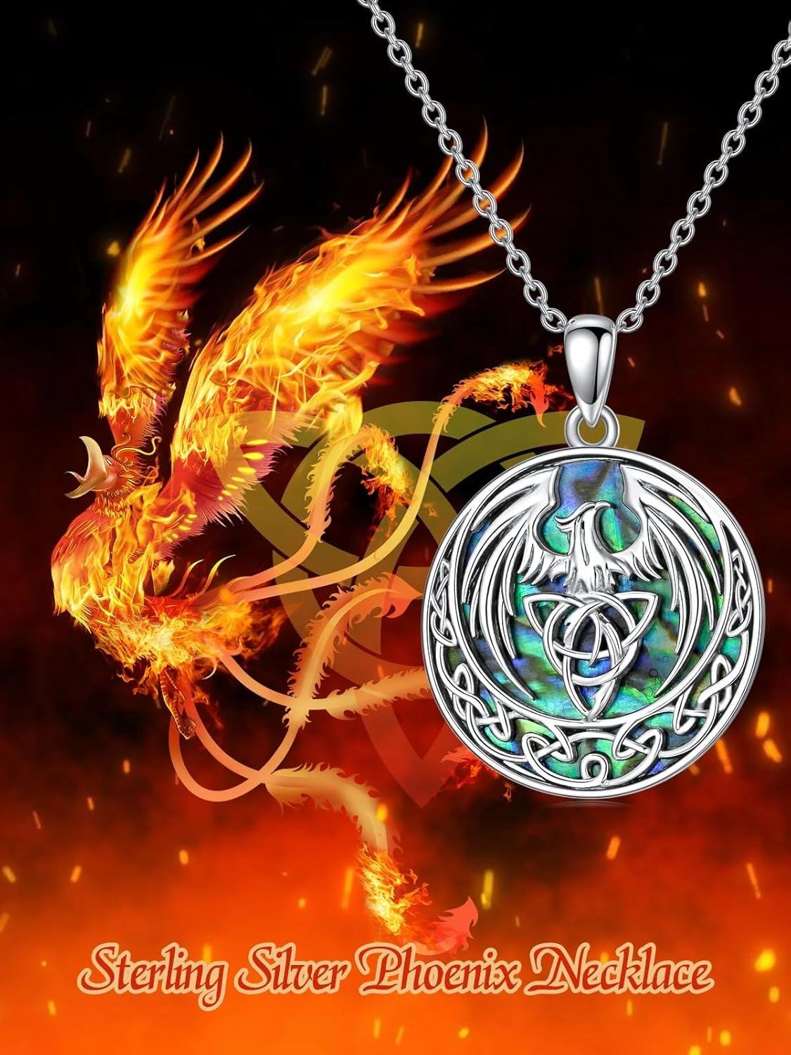 Sterling Silver Abalone Shell Phoenix Necklace Pendant-0-2