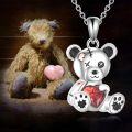 wholesale 925 Sterling Silver Teddy Bear Heart Pendant Necklace for Women Girls Gifts-0-5
