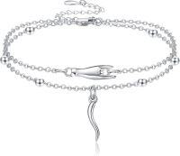 wholesale 925 Sterling Silver Italian Horn Hand Bracelet for Women Girls Good Luck Protection Jewelry-Horn Layered Bracelet