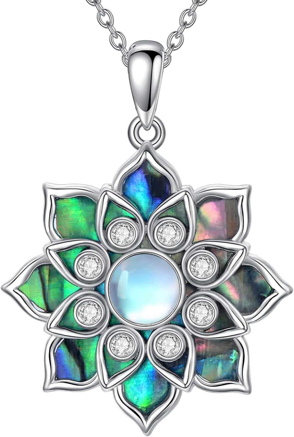 Sterling Silver Moonstone Lotus Filigree Pendant Necklace-Lotus
