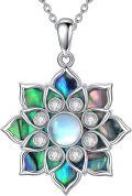 wholesale 925 Sterling Silver Abalone Shell & Cubic Zirconia Lotus Flower Pendant Necklace-0-0