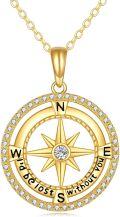 wholesale 14K Gold Compass Pendant Necklace with Cubic Zirconia - Graduation Gifts for Her-0-0