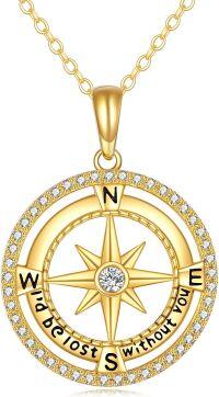 wholesale 14K Gold Compass Pendant Necklace with Cubic Zirconia - Graduation Gifts for Her-A-Compass Necklace Yellow Gold