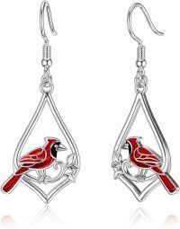 wholesale 925 Sterling Silver Red Enamel Cardinal Bird Teardrop Dangle Earrings-Cardinal