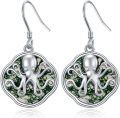 wholesale 925 Sterling Silver Green Moss Agate Octopus Drop Earrings for Women Sea Life  Ideas-0-0