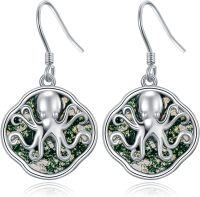 wholesale 925 Sterling Silver Green Moss Agate Octopus Drop Earrings for Women Sea Life  Ideas-Octopus