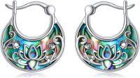 wholesale 925 Sterling Silver Abalone Shell Lotus Flower Hoop Earrings for Women-Lotus Abalone Hoop Earrings
