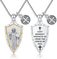 wholesale 925 Sterling Silver St. Benedict Shield Protection Pendant Necklaces for Men Christian s-11 Saint Benedict