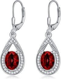 wholesale Sterling Silver Genuine Simulated Birthstone Teardrop Leverback Earrings-Red