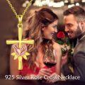 wholesale Gold 925 Sterling Silver Rose Flower Cross Pendant Necklace Jewelry for Women and Men-0-1