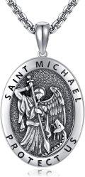 wholesale 925 Sterling Silver Saint Michael Protect Us Pendant Necklace for Men Women -0-0