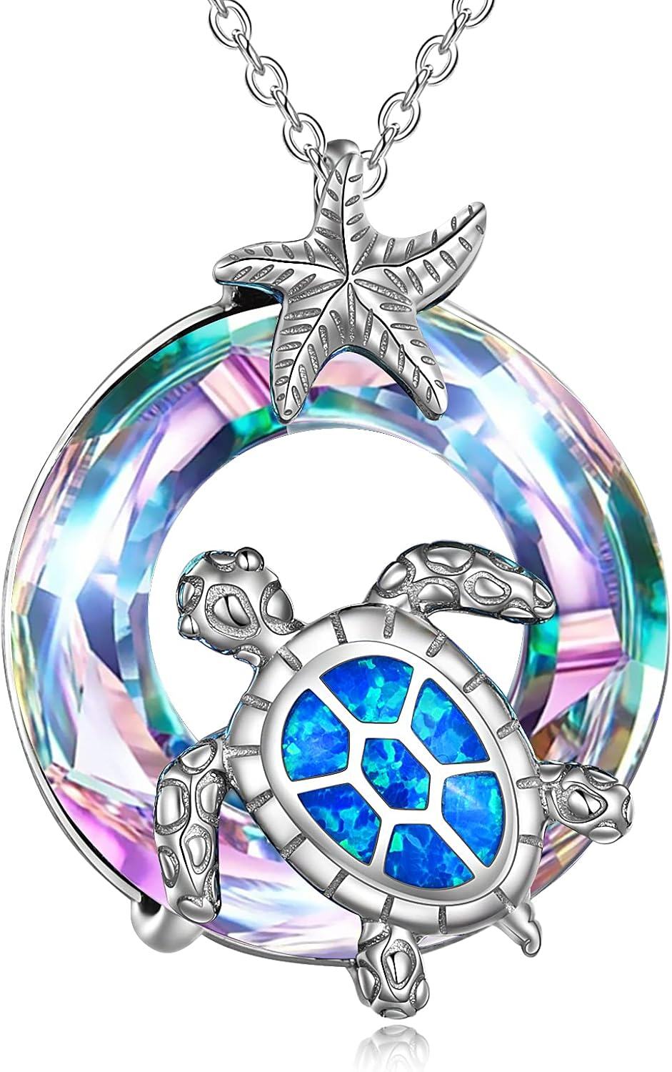 Sterling Silver Crystal Turtle Necklace for Women-0-1