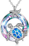 wholesale 925 Sterling Silver Blue Opal Sea Turtle Pendant Necklace with Starfish Charm for Women-0-1