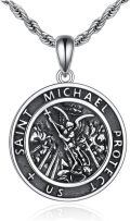 wholesale 925 Sterling Silver Saint Michael Protect Us Religious Pendant Necklace with Stainless Steel Chain-0-0
