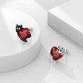 wholesale 925 Sterling Silver Natural Gemstone Cat Earrings for Women White Black Cat Studs-0-1
