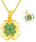 wholesale Gold 925 Sterling Silver Four-Leaf Clover Pendant Necklace with Green Stones - Irish Luck Charm Jewelry-0-0