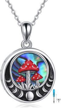 wholesale 925 Sterling Silver Mushroom Locket Pendant with Chain - Memorial Keepsake Jewelry for Women and Men-Mushroom and Moon Phase