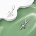 wholesale 925 Sterling Silver Cross CZ Leverback Drop Earrings-0-2