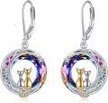 wholesale 925 Sterling Silver Rainbow Crystal Moon Cat Leverback Earrings Gift for Her-0-5