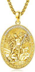 wholesale Gold 925 Sterling Silver Saint Michael Prayer Medal with Abalone Shell and Pearl Pendant Necklace -0-0