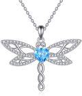 wholesale 925 Sterling Silver Dragonfly Heart-Shaped Blue Crystal Pendant Necklace s for Women-0-0