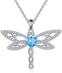 wholesale 925 Sterling Silver Dragonfly Heart-Shaped Blue Crystal Pendant Necklace s for Women-Dragonfly