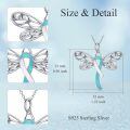 wholesale 925 Sterling Silver Dragonfly Awareness Ribbon Pendant Necklace Teal Enamel Gift For Women-0-3
