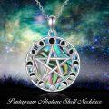 wholesale 925 Sterling Silver Abalone Shell Pentagram Moon Phase Pendant Necklace-0-2