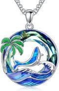 wholesale TOUPOP Whale Gifts S925 Sterling Silver Whale Pendant Necklace For Women With Blue Circle Crystal Plam Tree Jewelry Christmas Birthday Oceans Lover Gifts -0-0