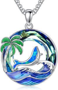 wholesale TOUPOP Whale Gifts S925 Sterling Silver Whale Pendant Necklace For Women With Blue Circle Crystal Plam Tree Jewelry Christmas Birthday Oceans Lover Gifts -undefined