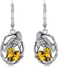 wholesale 925 Sterling Silver Birthstone Raven Heart Dangle Earrings for Women Mother s Day Gifts-November