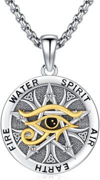 wholesale 925 Sterling Silver Egyptian Eye of Horus Pentacle Pendant Necklaces for Men Women s 4 Elements Symbol Protection Charm Chain Accessories-C-Tetragrammaton
