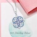 wholesale 925 Sterling Silver Blue Enamel Flower Pendant Necklaces Celtic Knot Lucky Charm Gifts for Her Him-0-4