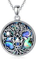 wholesale 925 Sterling Silver Abalone Shell Evil Eye Tree of Life Pendant Necklace with 18+2 Chain-0-0
