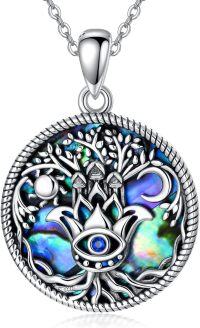 wholesale 925 Sterling Silver Abalone Shell Evil Eye Tree of Life Pendant Necklace with 18+2 Chain-Tree of Life Hamsa