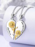 wholesale 925 Sterling Silver Mother Daughter Sunflower Heart Pendant Necklaces Set for Women Couples -0-5