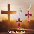 wholesale 925 Sterling Silver Red Enamel Cross Pink Cubic Zirconia Drop Earrings For Women-0-5