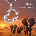 wholesale 925 Sterling Silver Elephant Family Heart-Shaped Pendant Necklace with Cubic Zirconia Stones for Women Girls  48cm Chain Length-0-5