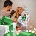 TOUPOP Sterling Silver Emerald Double Heart Pendant Necklace-0-2