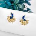 wholesale 925 Sterling Silver Blue Enamel Butterfly Flower Stud Earrings for Women Girls Hypoallergenic  6x8mm-0-3