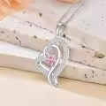 TOUPOP Sterling Silver Pink Tourmaline Double Heart Pendant Necklace-0-3
